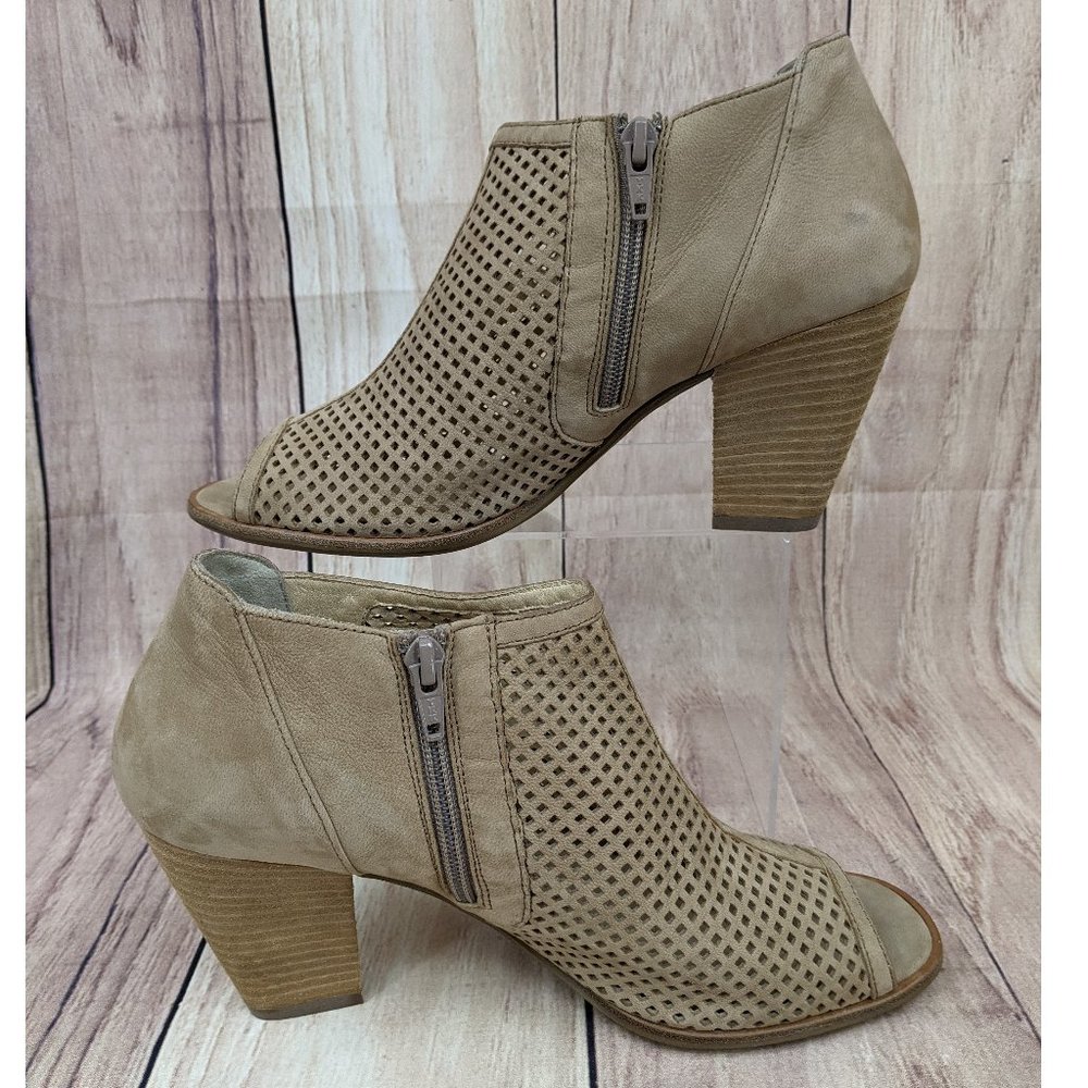 PAUL GREEN Tianna Ankle Bootie Tan Leather Peep Toe Laser Cut Lattice - Picture 8 of 11